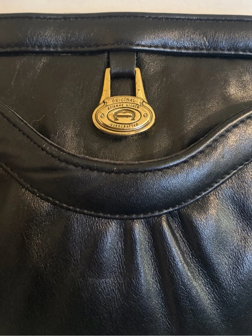 Vintage Etienne Aigner Black Leather Shoulder Bag Handcrafted
